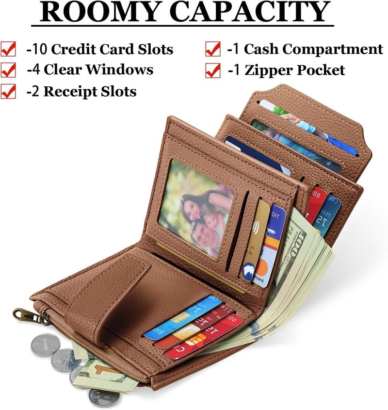 Airkit Small Wallet Women RFID Blocking Soft Leather Bifold Compact Card Holder Wallet for Women with Zipper Coin Pocket 4 ID Window - Image 2